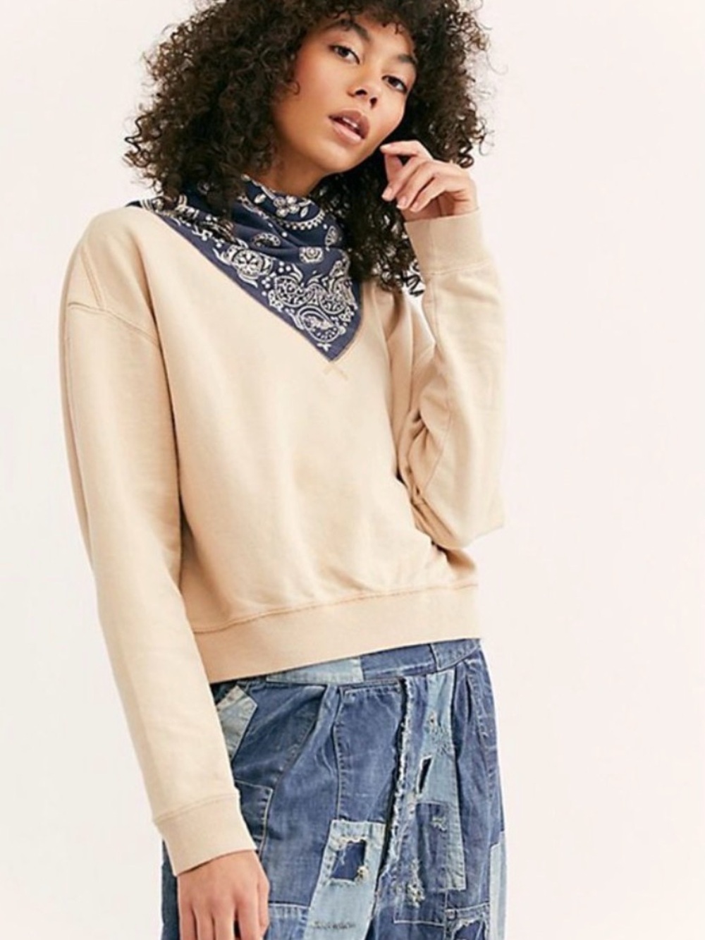 Free People Cream Crewneck Sweatshirt